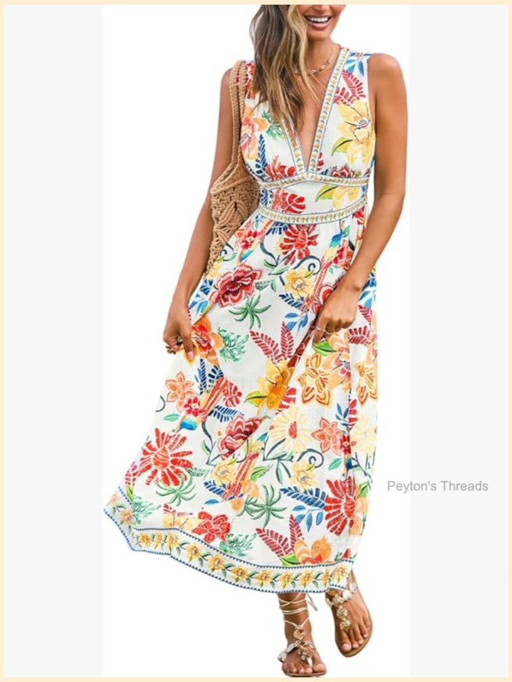 Sleeveless V-Neck Flowy Maxi Dress with Smocked Waist